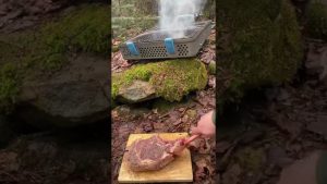 Steak de Tomahawk dans le bois. Saisi à l'envers et grillé à la perfection. Fumé et juteux