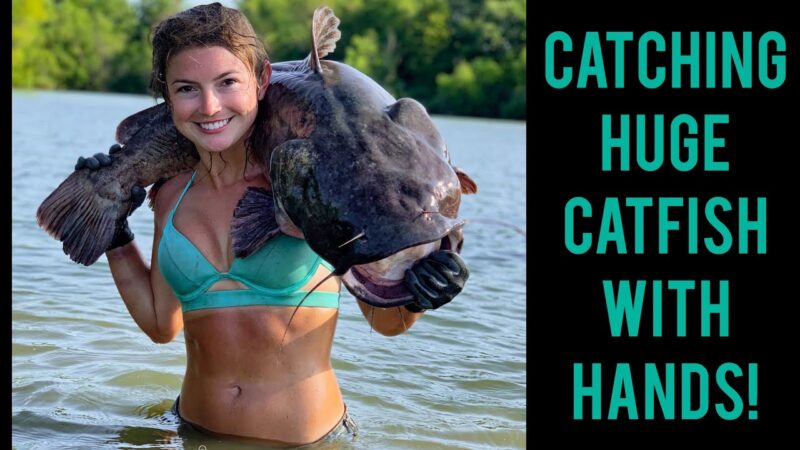 Hannah attrape un énorme poisson-chat avec ses mains dans l'Illinois ! Pêche à la main - Catfish Noodling !