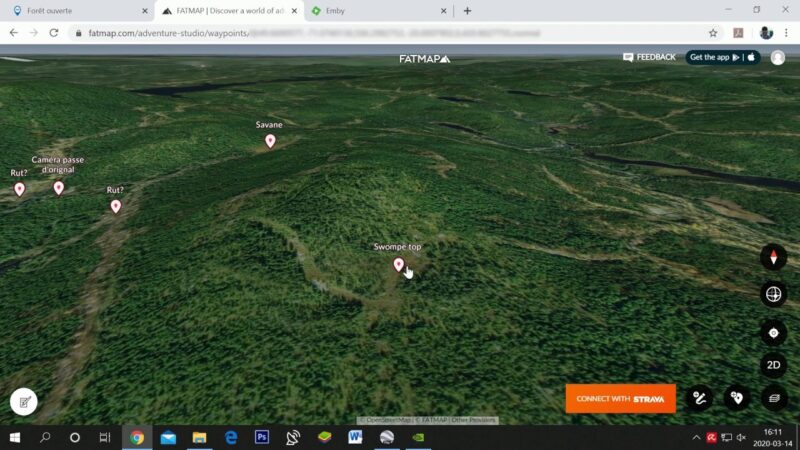 Outil de prospection territoire de chasse avec Fatmap carte satellite 3D